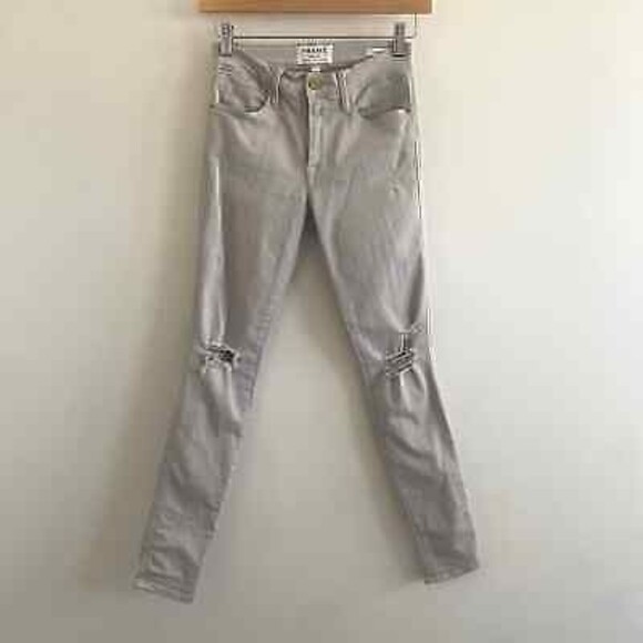 Frame Le High Skinny Jeans Distressed Denim Putty‎ Gray Womens 24 - Picture 1 of 5